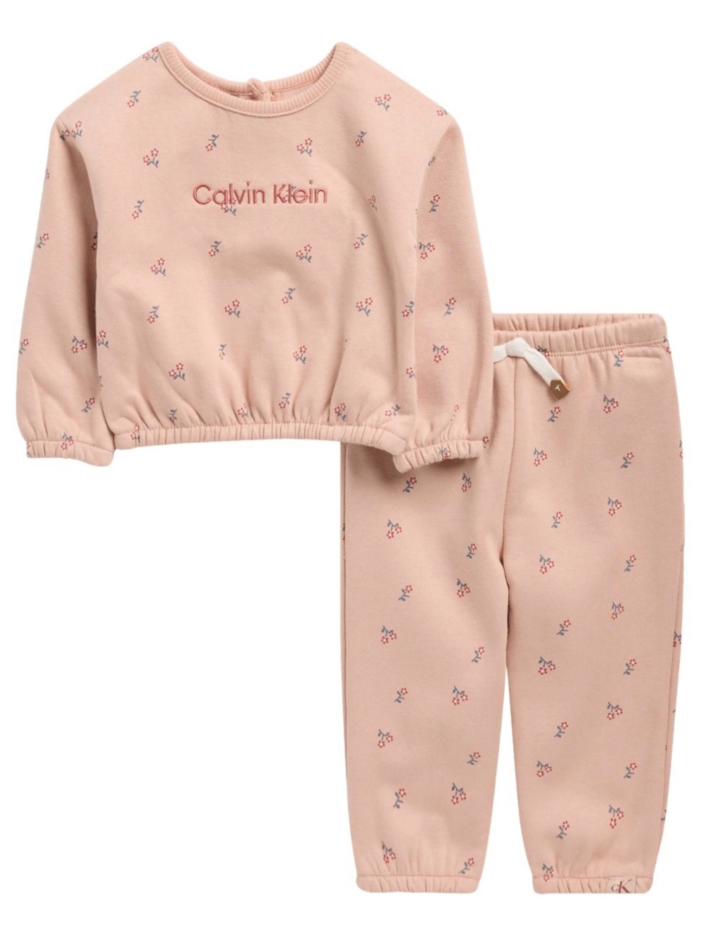 Calvin Klein Baby Peach Floral Cozy 2-Piece Set 3-6M